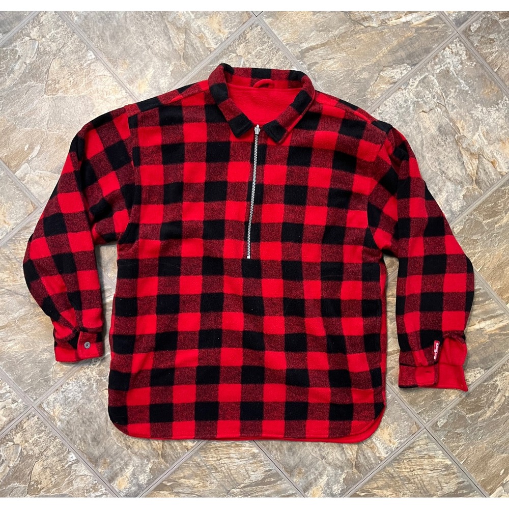 Marlboro Fleece Pullover Mens Large Red Black Vintage Reversible Buffalo